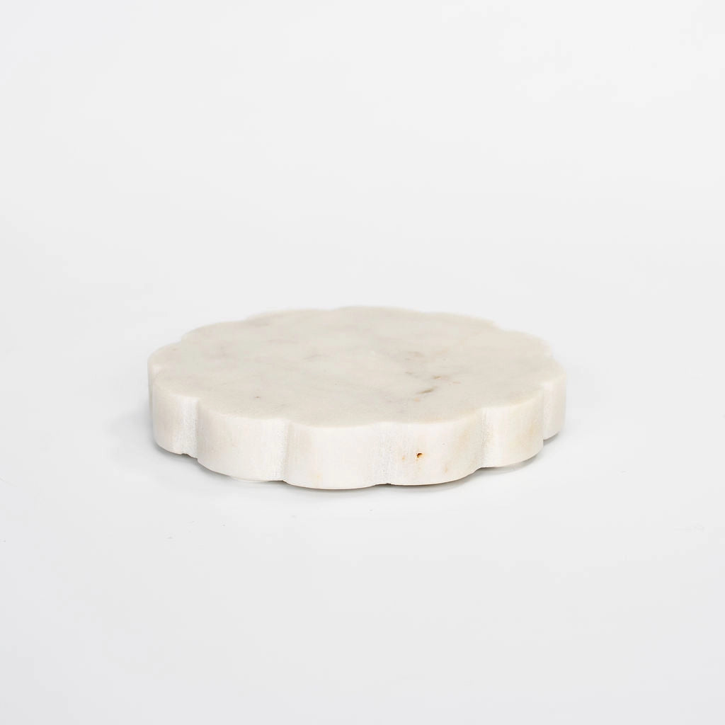 White Marble Scalloped Coaster