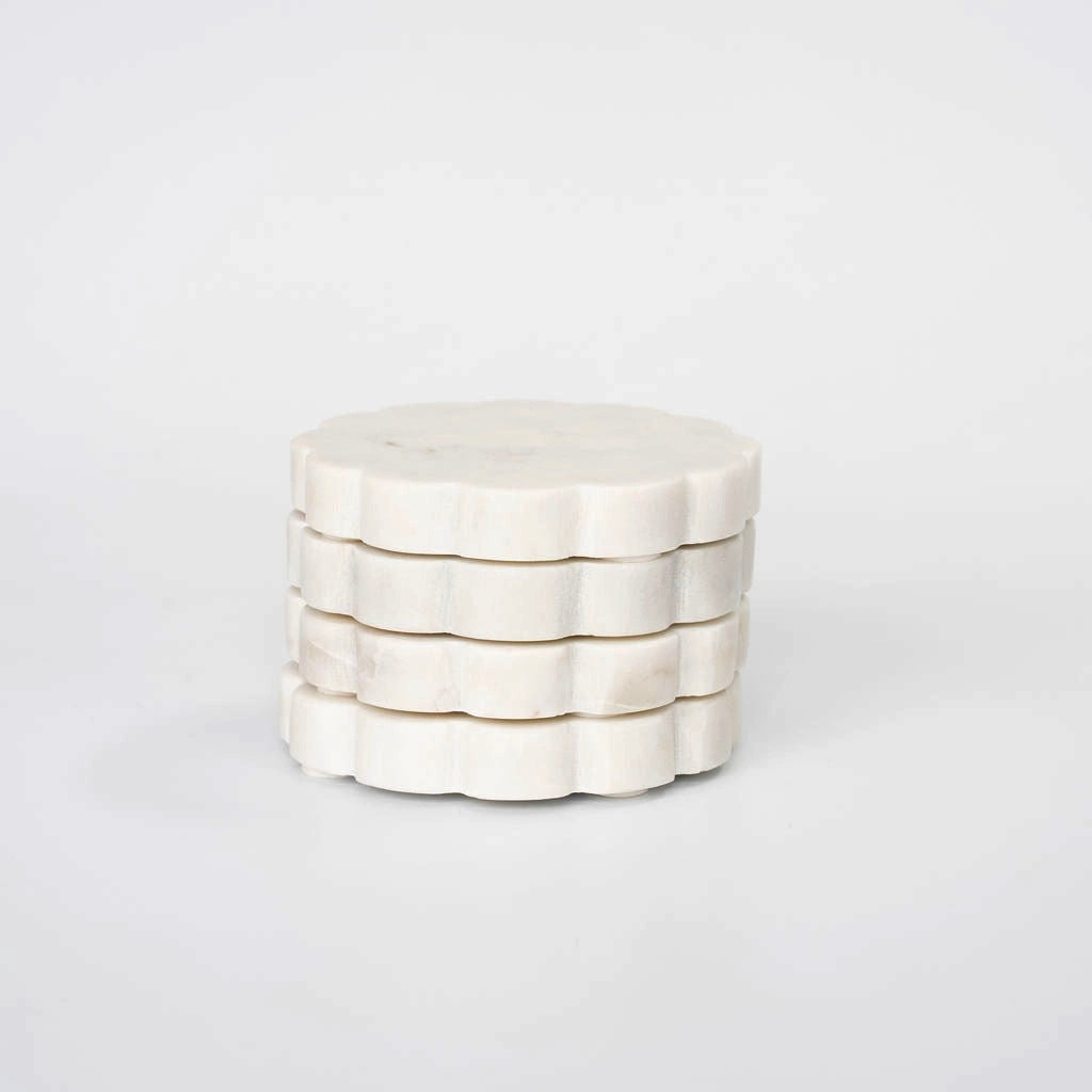 White Marble Scalloped Coaster